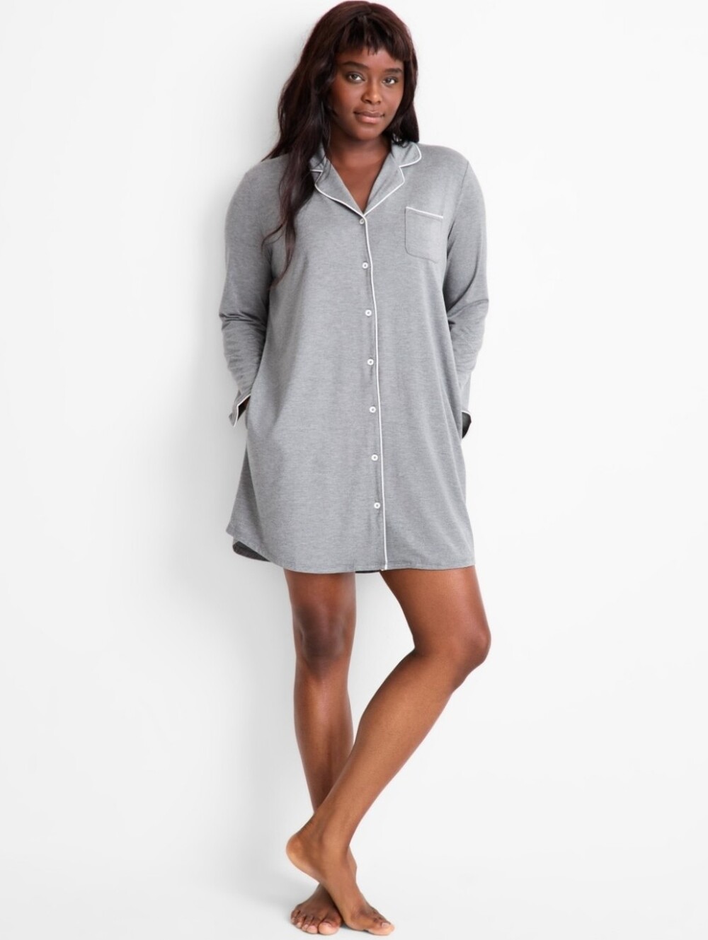 State of Day Women's Notch Collar Sleepshirt- Pewter Heather